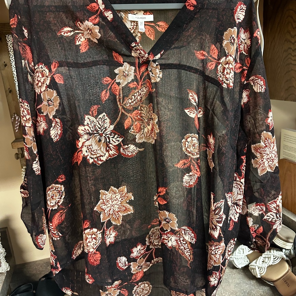 Maurices Black Floral Sheer Blouse